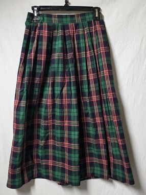 VTG SUSAN BRISTOL PLAID PLEATED MAXI SKIRT WITH ELASTIC WAIST & POCKETS SIZE 8